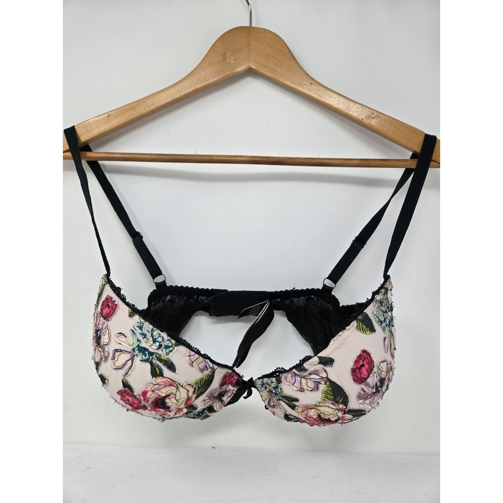 Victoria's Secret Very Sexy Push Up Bra 32DDD Floral Lace Underwire Pink Black